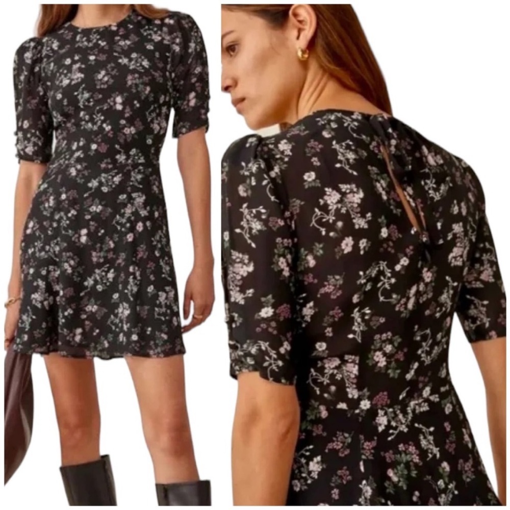 Reformation Bard Mini Dress in Jolene Black Floral Print size 6 - Picture 9 of 11